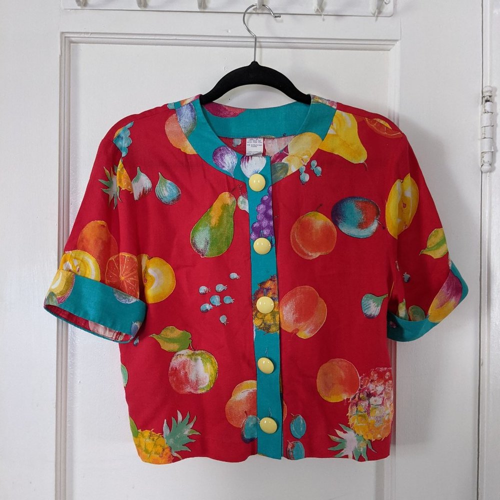 Vintage cropped fruit print blouse
